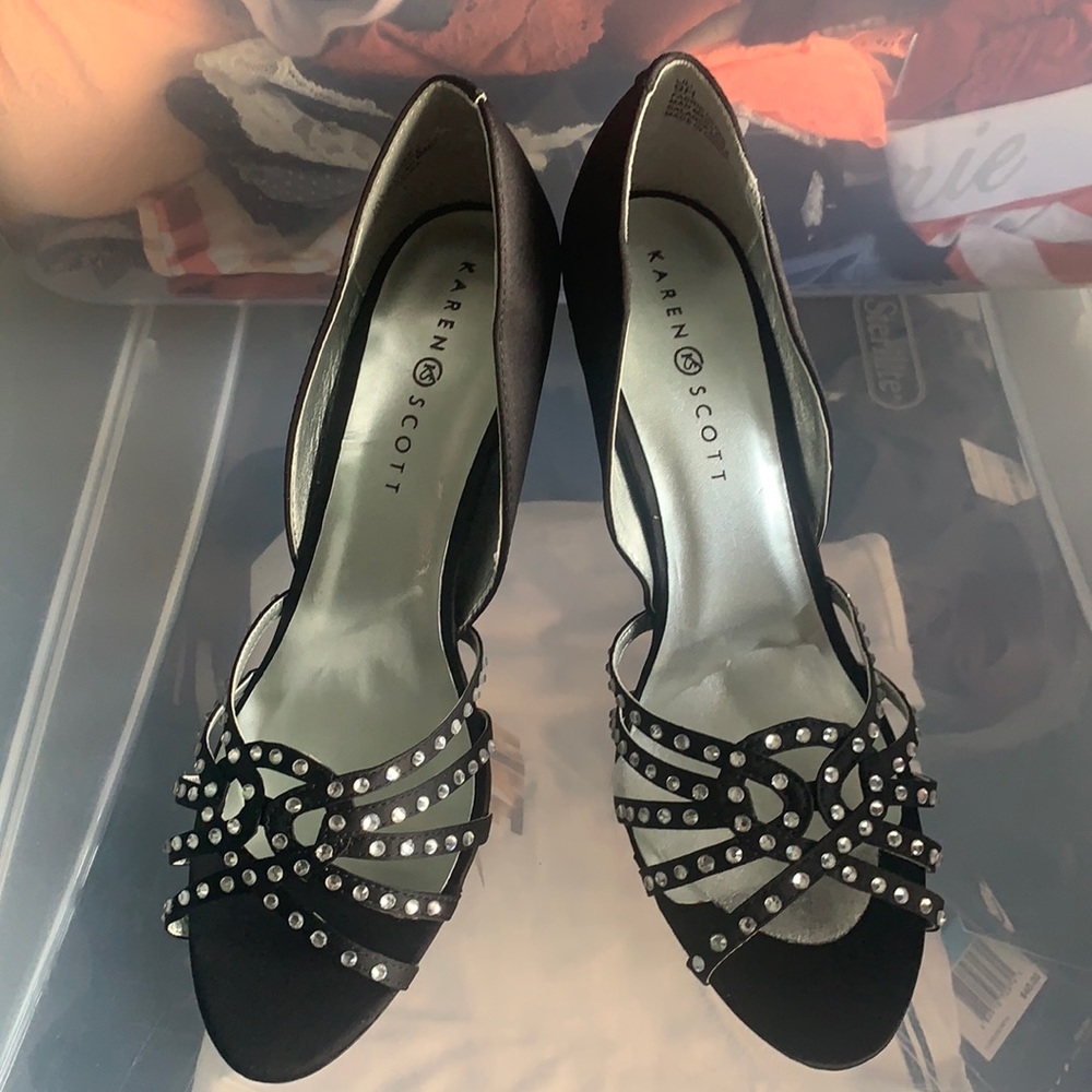 KAREN SCOTT WOMENS BLAXK OPEN TOE HEELS NWOT